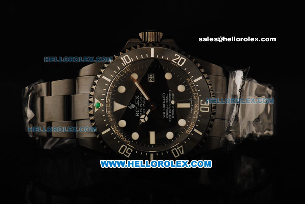 Rolex Sea-Dweller Deepsea Automatic Movement PVD Case with Black Dial and Black PVD Strap-Green Dot on Bezel - Click Image to Close